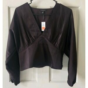 BANANA REPUBLIC CROPPED BLOUSANT SLEEVE‎ BLOUSE WOMENS SIZE 6 BROWN SHIRT SATIN